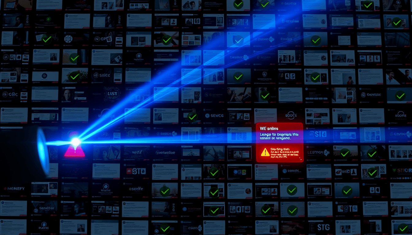 An automated scanner checking a database of websites and flagging the broken ones